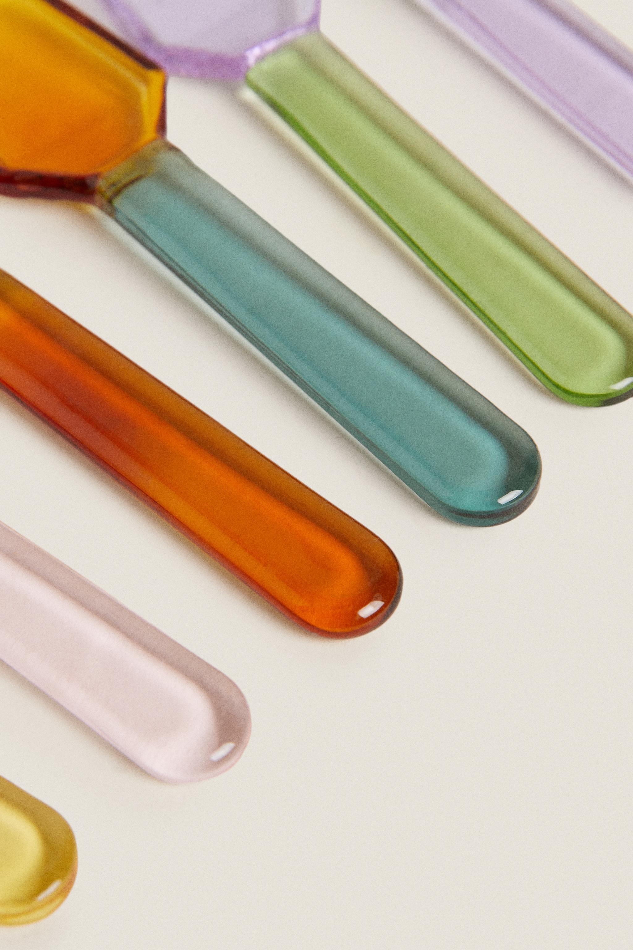 PACK OF MULTICOLORED BOROSILICATE GLASS ICE CREAM SPOONS (PACK OF 6)